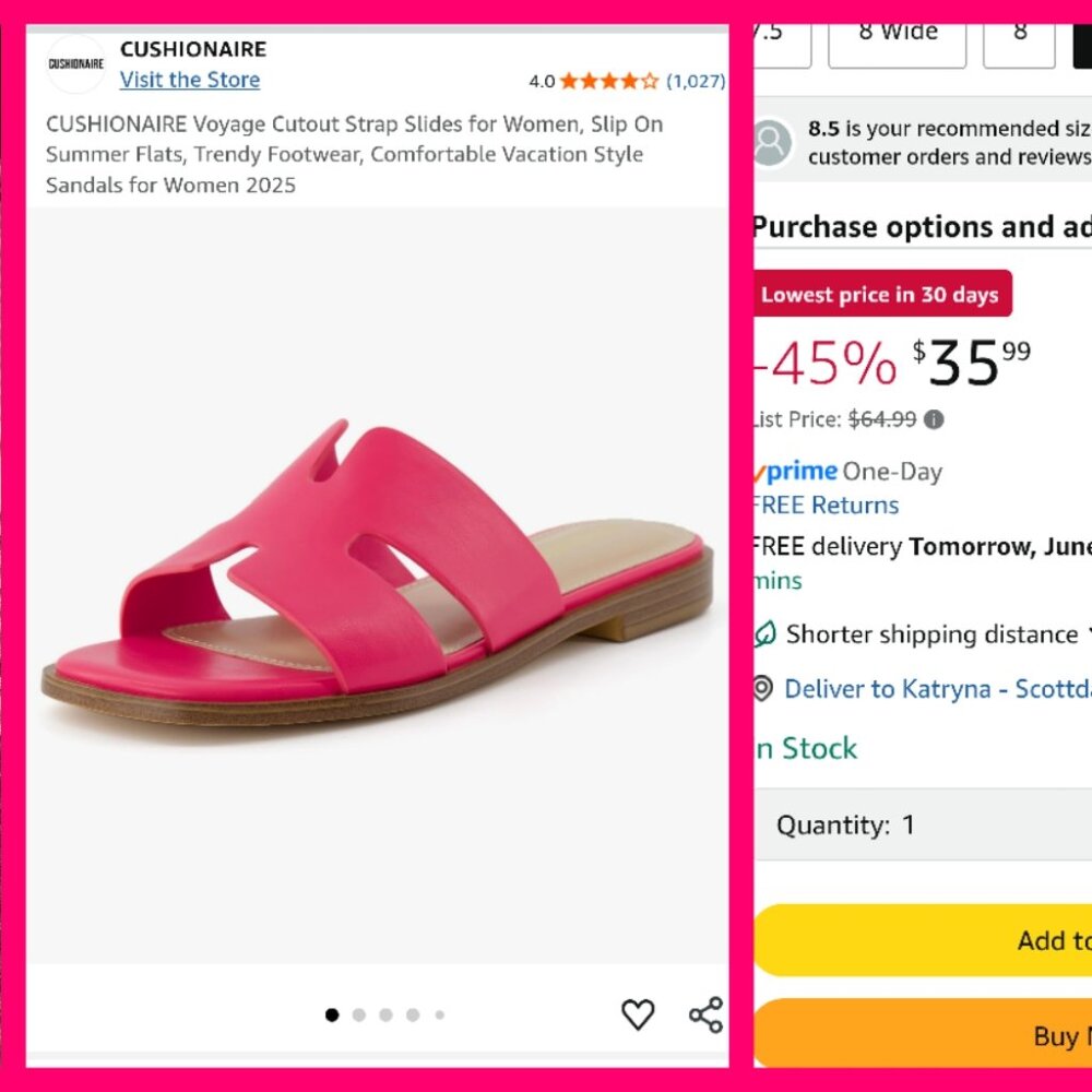 Hot pink Cushionaire sandals